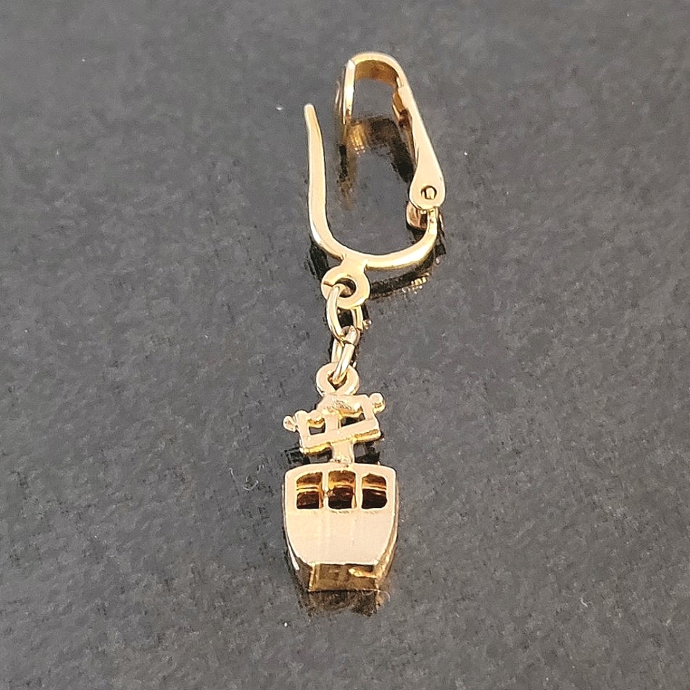Vintage Single Gold Cable Car Ski Lift Charm Pendant Earring